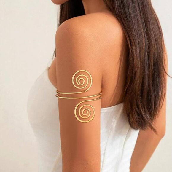 4PCS Gold Arm Cuff Jewelry for Women Upper Arm Cuff Bangle Band Armlet Adjustabl - Picture 2 of 6